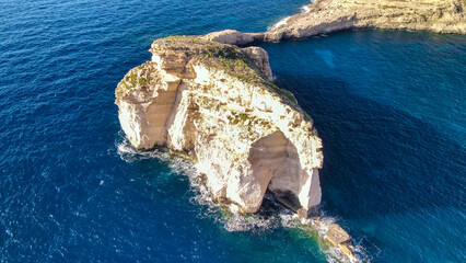 Poster - Aerial view of Fungus Rock in Dwejra Bay, Gozo