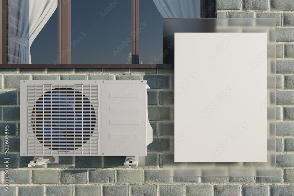 wall air conditioner with window and frame 3d