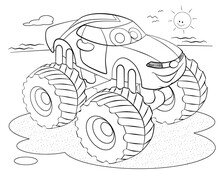 Cartoon Monster Truck For Coloring Page.	
