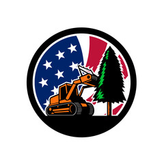 Wall Mural - American Forestry Mulcher USA Flag Retro