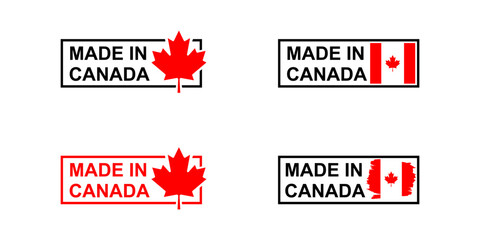 set of made in the canada labels, made in the canada logo, canada flag , canada product emblem, vect