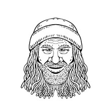 Rastafarian Dude Head Front Drawing Black And White