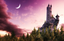 Illustration Wizard Tower, Castle In The Forest