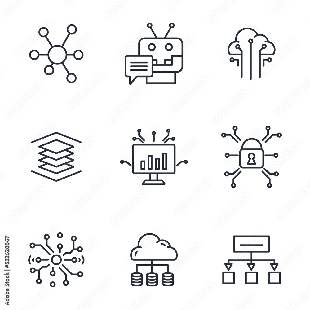 machine learning icons set . machine learning pack symbol vector ...