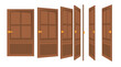 © 100% HAND-CRAFTED - Door for animation. Set of sprites of different stages of closing or opening wooden door. Entering or leaving house. Design for videos. Cartoon flat vector collection isolated on white background