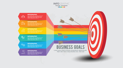 target with six steps to your goal infographic template for web, business, presentations.