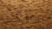 3D Tiles Arranged To Create A Timber Wall. Rectangular, Wood Background Formed From Natural Blocks. 3D Render