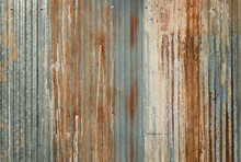 Old Zinc Wall Texture Background, Rusty On Galvanized Metal Panel Sheeting.