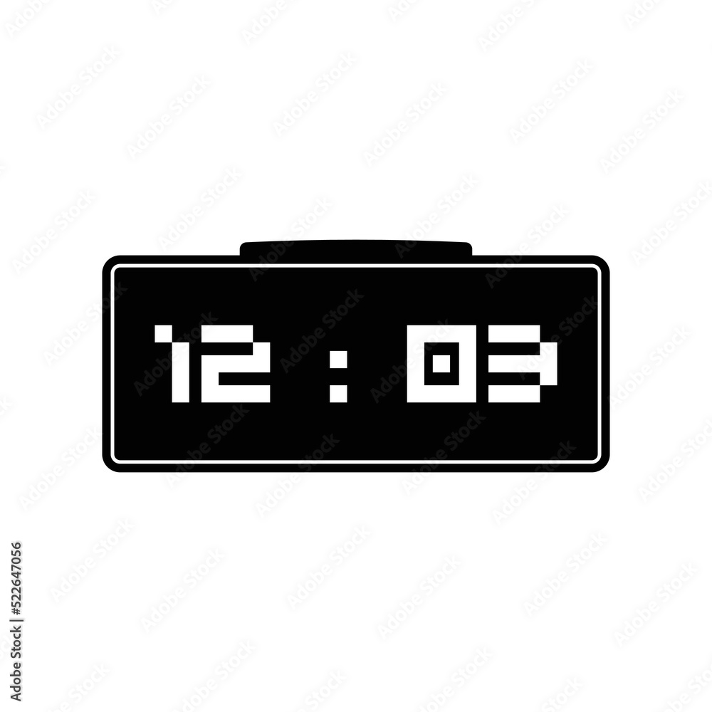Digital Alarm Clock Silhouette. Black and White Icon Design Elements on ...