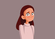 Vector Portrait of a Shy Teenage Girl Feeling Embarrassed. Terrified teen sweating and being nervous
