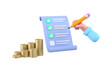 © photobuay - check list with businessman hands holding pencil, check mark, pile money dollar coins