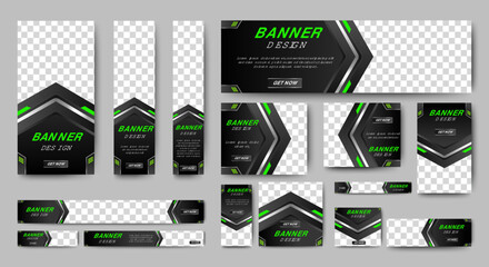 Future technology banner design web template Set, Horizontal header web banner. Modern Gradient black and yellow cover header background for website design, Social Media Cover ads banner, flyer, invit