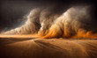 Leinwandbild Motiv dramatic sand storm in desert, background, digital art