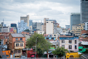 colorful street of la candelaria district in bogota, colombia