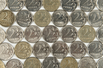 Heap of Russian 2 rubles coins