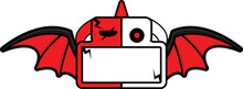 Halloween Cartoon Red Devil Bone Mascot Character Vector Illustration Cute Skull Bat Board