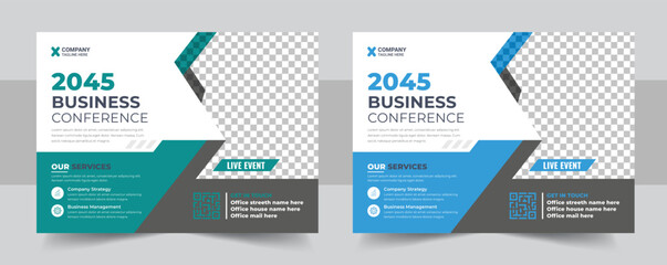 Wall Mural - Conference flyer or web banner template design, Annual corporate business workshop, meeting & training promotion poster, Online digital marketing horizontal cover