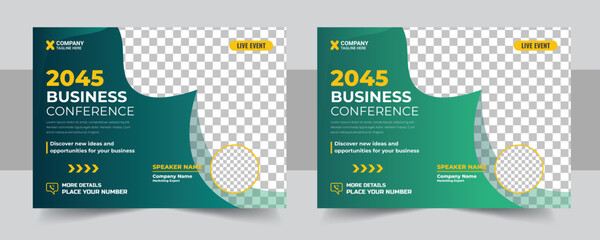 Conference flyer and invitation banner template design, Annual corporate business flyer design, meeting & training promotion poster, Online digital marketing horizontal cover template