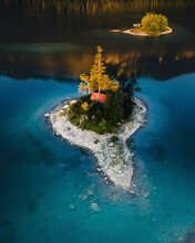 Eibsee Lake With Little Island In Summer During Sunrise - Aerial Drone Picture