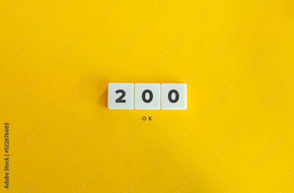 The HTTP 200 Ok Informational Status Response Code. Block Letter Tiles on Yellow Background. Minimal Aesthetics.