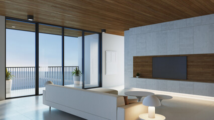 Wall Mural - Luxury modern beach house and hotel sea view - 3D rendering