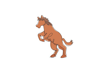 Sticker - Single continuous line drawing of wild horse mustang. Endangered animal national park conservation. Safari zoo concept. Trendy one line draw design graphic vector illustration