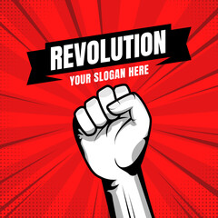 Wall Mural - Revolution illustration for poster design. Clenched fist hand vector silhouette.