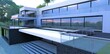 Facade of a luxury business class office. Terraces along the entire building. Glass and metal railing. Large panoramic windows. 3d render.