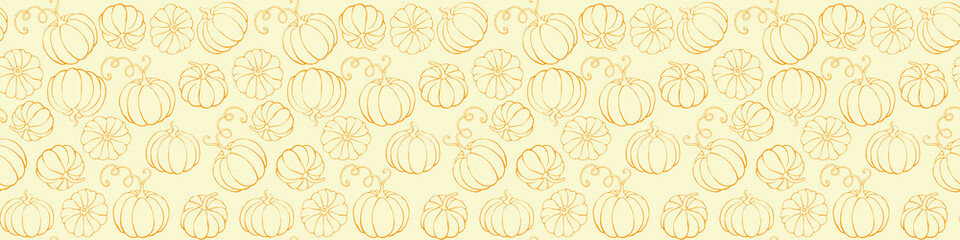 Wall Mural - Vector seamless pattern with outline pumpkins in doodle style. Halloween or thanksgiving background and texture