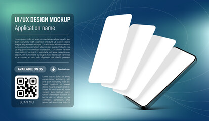 Wall Mural - ui or ux smartphone mobile app template on gradient blue and green background with application blank