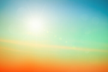Wall Mural - Abstract blurred sunlight beach colorful blurred background with retro effect autumn sunset sky have blue bright, white and color orange calm.
