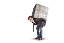 Businessman Burdened By A Large Stone On The Back