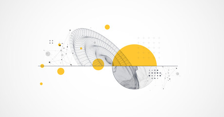 Leinwandbilder - Template for science and technology presentation. Wireframe waves. Plexus style background.