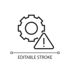 Sticker - Technical warning pixel perfect linear icon. Program settings issue. Device configuration problem. Thin line illustration. Contour symbol. Vector outline drawing. Editable stroke. Arial font used