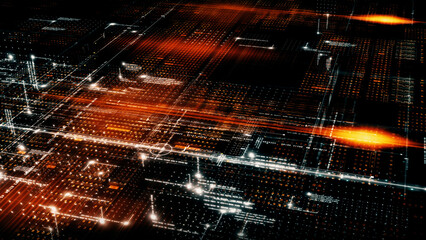 Poster - Advance digital generated motion abstract matrix cyber environment big data analytic artificial intelligent metaverse simulation, head up display background