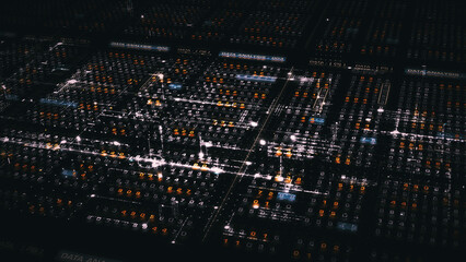 Poster - Advance digital generated motion abstract matrix cyber environment big data analytic artificial intelligent metaverse simulation, head up display background