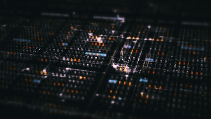 Poster - Advance digital generated motion abstract matrix cyber environment big data analytic artificial intelligent metaverse simulation, head up display background