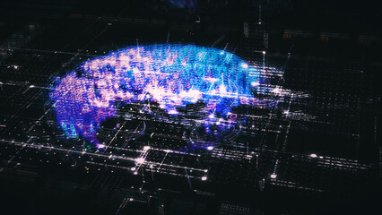 Poster - Advance digital generated motion abstract matrix cyber environment big data analytic artificial intelligent metaverse simulation, head up display background