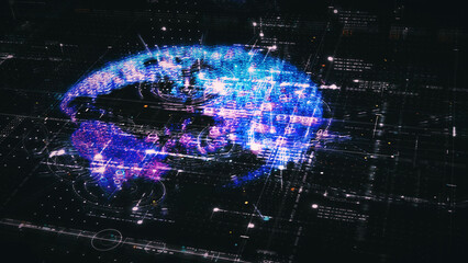 Poster - Advance digital generated motion abstract matrix cyber environment big data analytic artificial intelligent metaverse simulation, head up display background