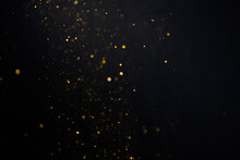 Golden Glitter Bokeh Sparkles Lights Dark Abstract Overlay Background