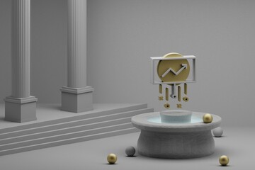Fototapete - Beautiful abstract illustrations Data Screen symbol icon on a fountain and column background. 3d rendering illustration.