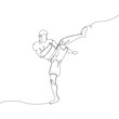 © sahs94 - Kickboxer kicking, mixed martial arts fighter one line art. Continuous line drawing boxing, battle, MMA, strength, kickboxing, taekwondo, fights without rules, sport. Hand drawn vector illustration