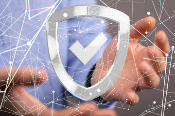 Sticker - shield protection concept holding in hand digital