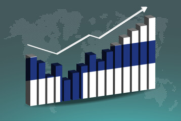 Finland 3D bar chart graph with ups and downs, increasing values, upward rising arrow on data, news banner idea