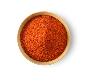 Cayenne pepper in wood bowl on transparent png