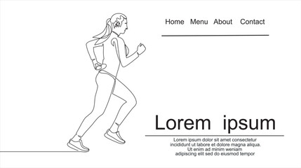 Poster - Continuous line drawing. Sport running woman on white background. Vector illustration. Can used for logo, emblem, slide show and banner. Illustration with quote template.