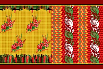 multi patterns with colorful sari design for textile printed and u can used texture, graphic, background. Abstract border pattern geometrical textile saree in colorful background and digital Flower de