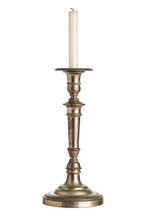 Antique Silver Candlestick With White Candle Isolated With Transparent Background