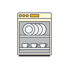 Sticker - dishes washer icon in color, isolated on white background 