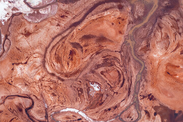 Wall Mural - Beautiful lifeless landscape mountains Altai Republic Russia, texture of red sandstone in Mars valley, aerial top view